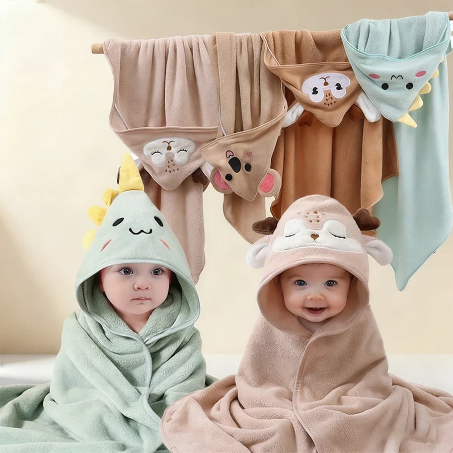 Animal-shaped baby bathrobe, soft cap towel with quick absorption, wrapping blanket for babies, suitable for bathing, beach and multiple bathing scenarios, a Christmas gift for children