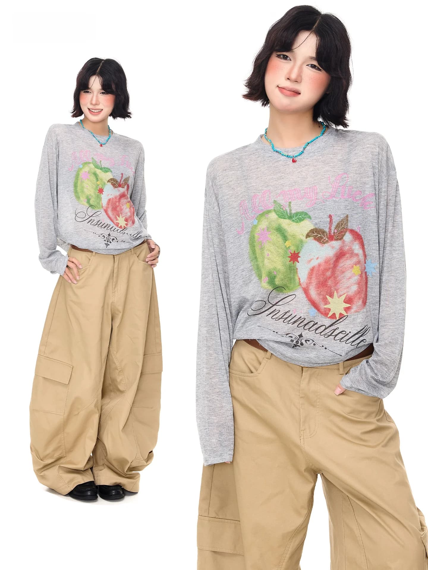 Sanowers Print Long Sleeve Loose Thin Summer T-Shirt Women's Youthful Sun Protection Top Breathable Comfortable Casual