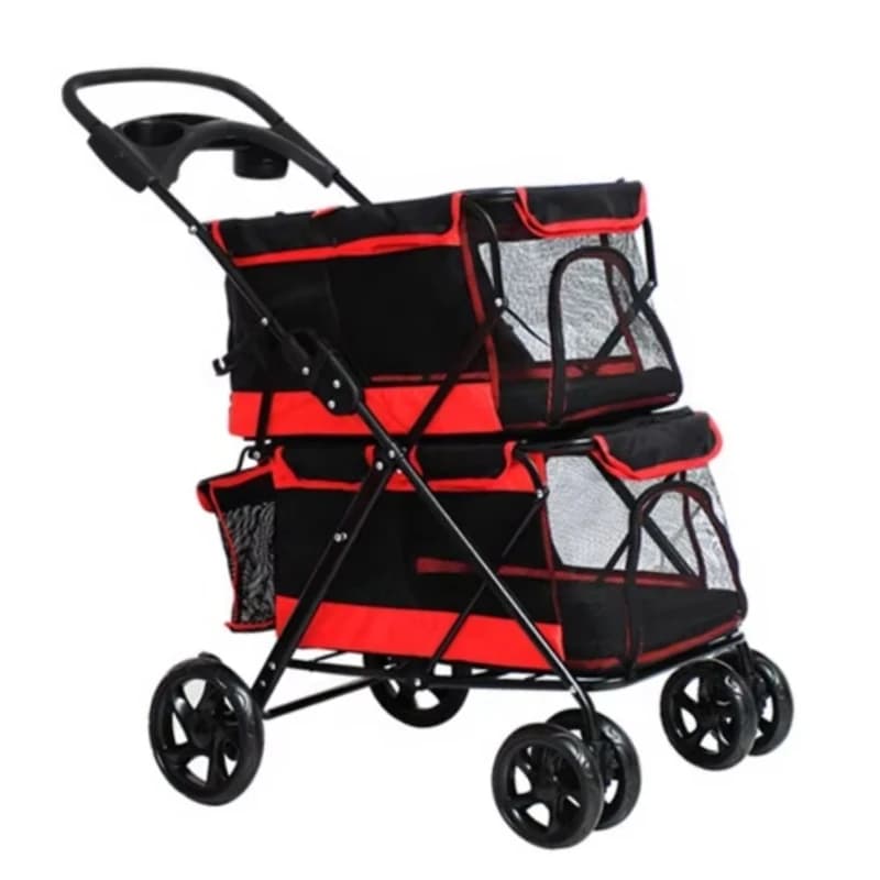 Passeggino per animali domestici da viaggio a due piani di lusso per 2 cani in borsa Passeggino per animali doppio cane pieghevole a 4 ruote Elegante