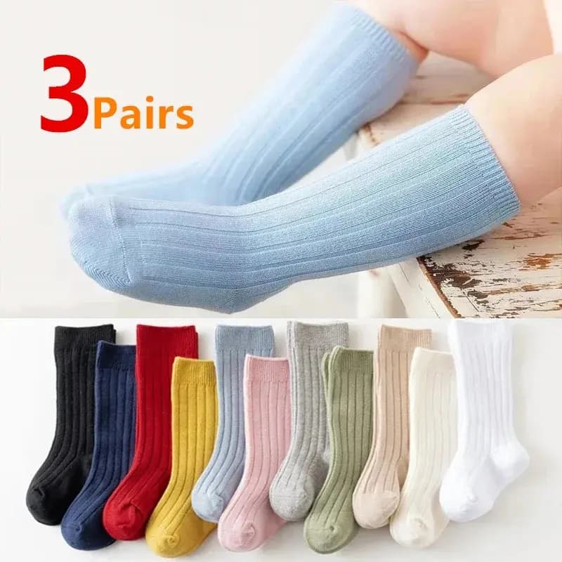 3 paia/lotto calzini alti al ginocchio per bambini bambini ragazze ragazzi morbido cotone calzino lungo carino striscia spagnola solido bambini Socken per 0-8 anni