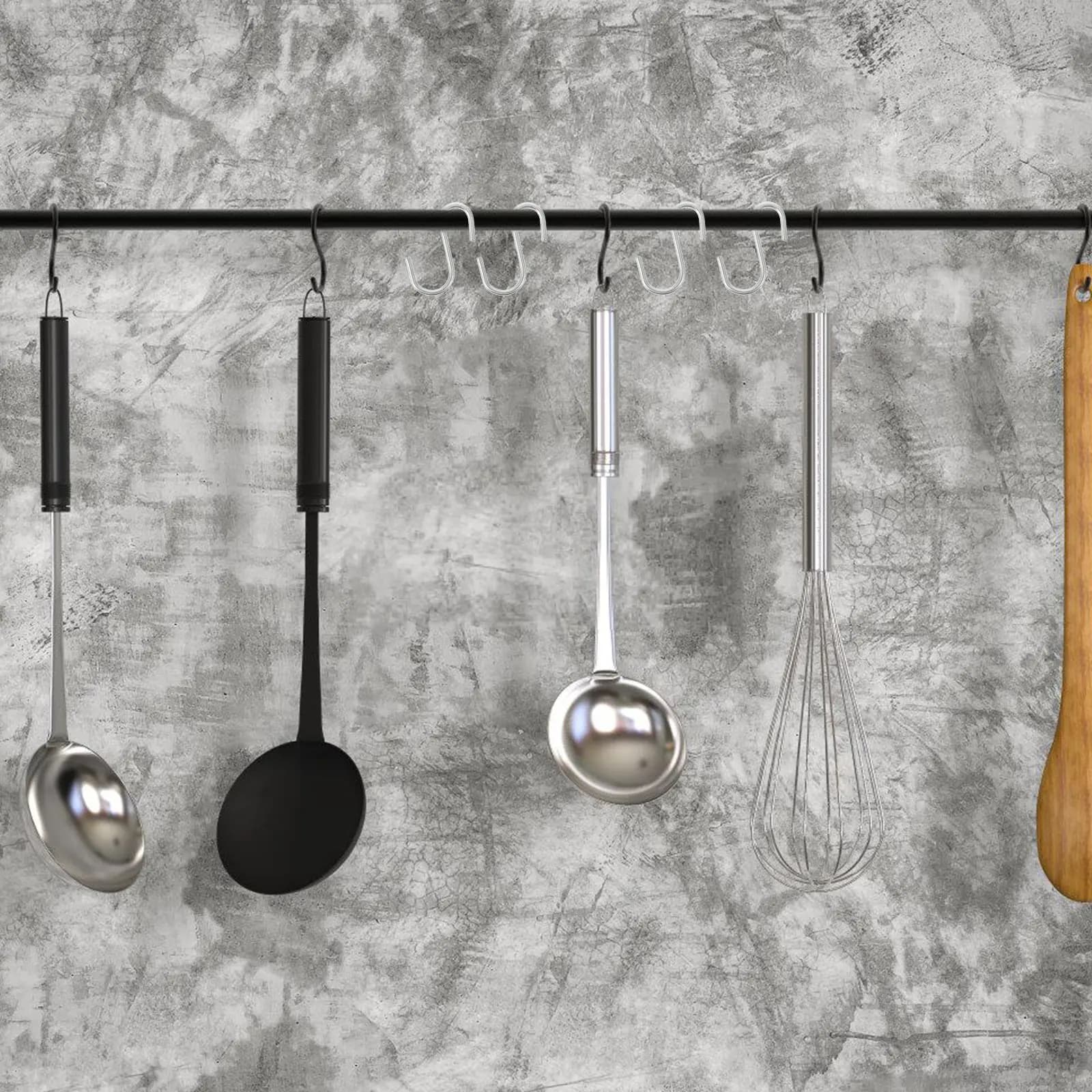 100 Stainless Steel S Hooks Resistant, Kitchen Hangers, Cabinet Organizers, Door Hangers