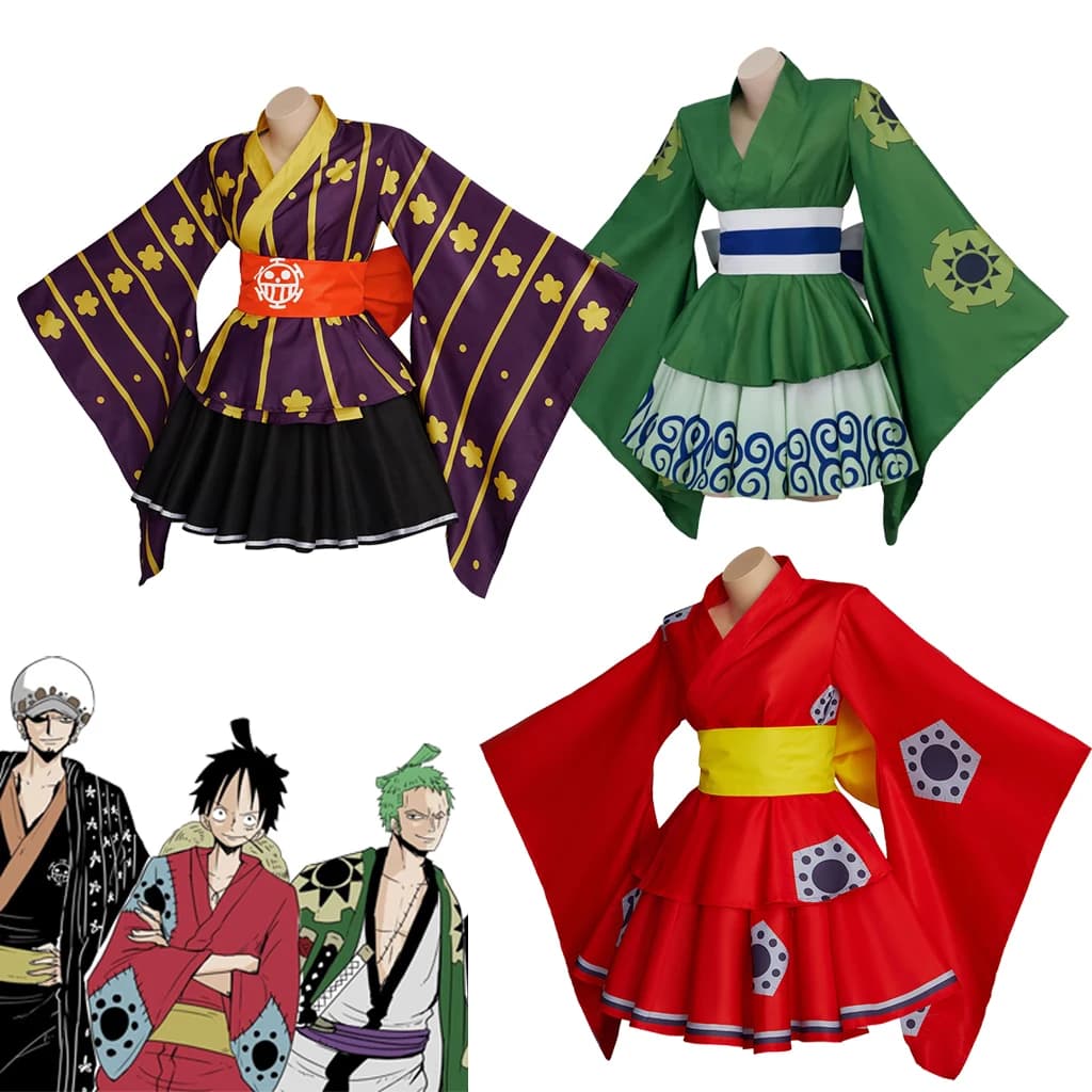 (in magazzino) Anime Cosplay Rufy Cossplay Zoro Law Costume cosplay femminile Kimono Dress Outfit Halloween Anime Costmes