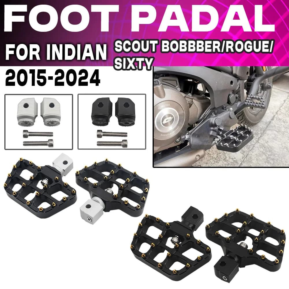 Per Indian Scout Bobber Sessanta Rogue Scout Twenty 2015-2024 Driver Pedane Larghe Moto 360 Girevole Anteriore Poggiapiedi Pedale