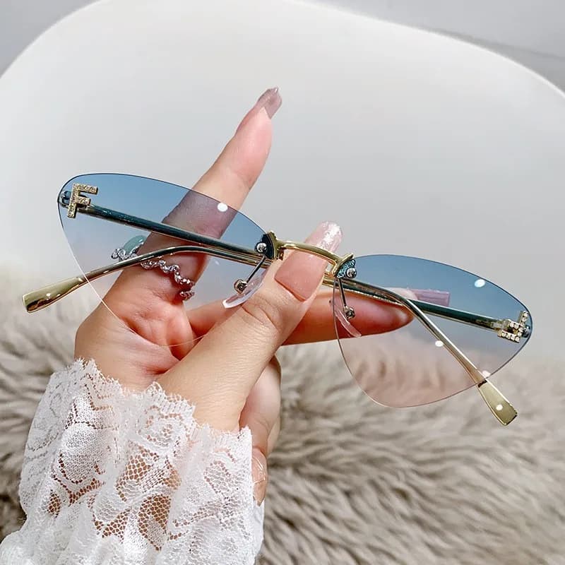 Fashionable vintage and unique small-frame diamond-studded sunglasses for women, rimless glasses, sunglasses