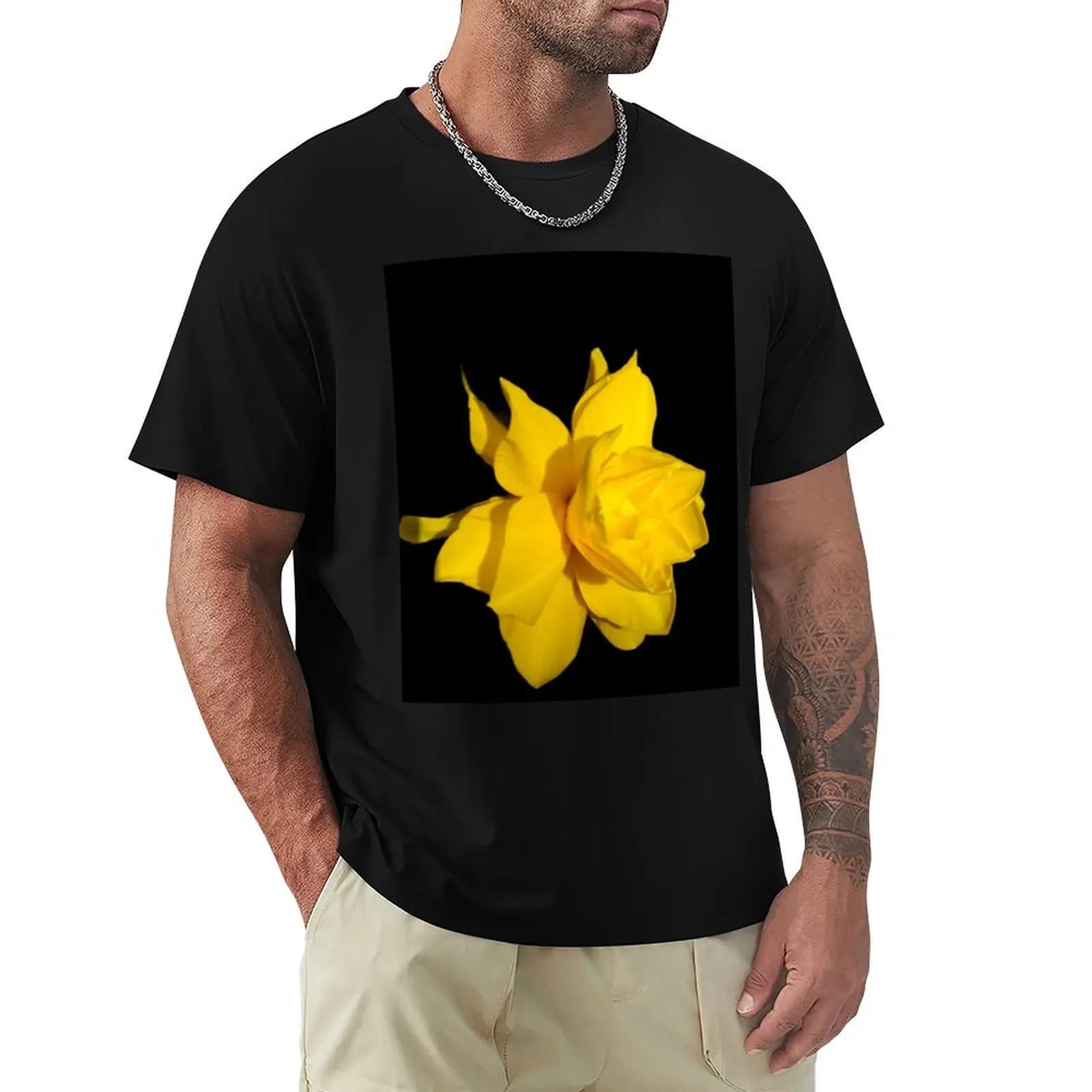 T-shirt con stampa elegante a tema Narciso Floreale, a maniche corte