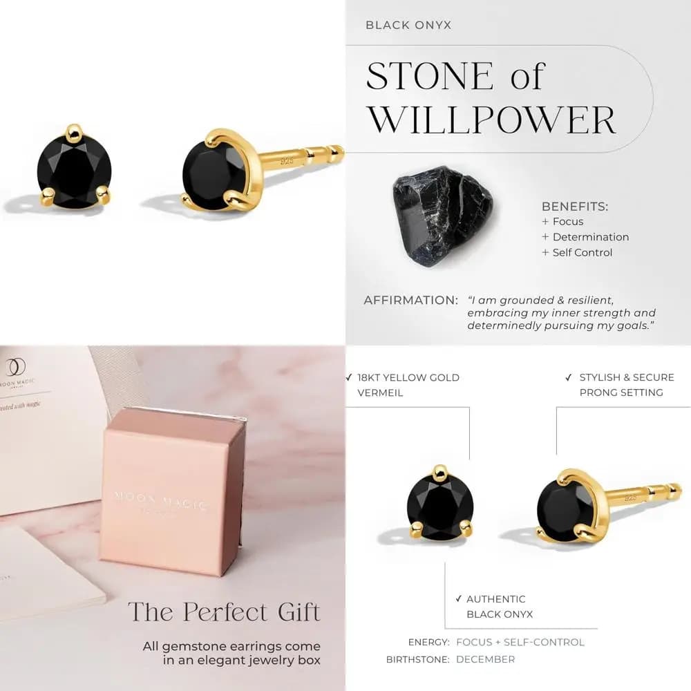 Authentic earrings by woman with moonstone: button earrings with black oxydiana and sterling silver onyx with long tail in 18K pink gold and yellow