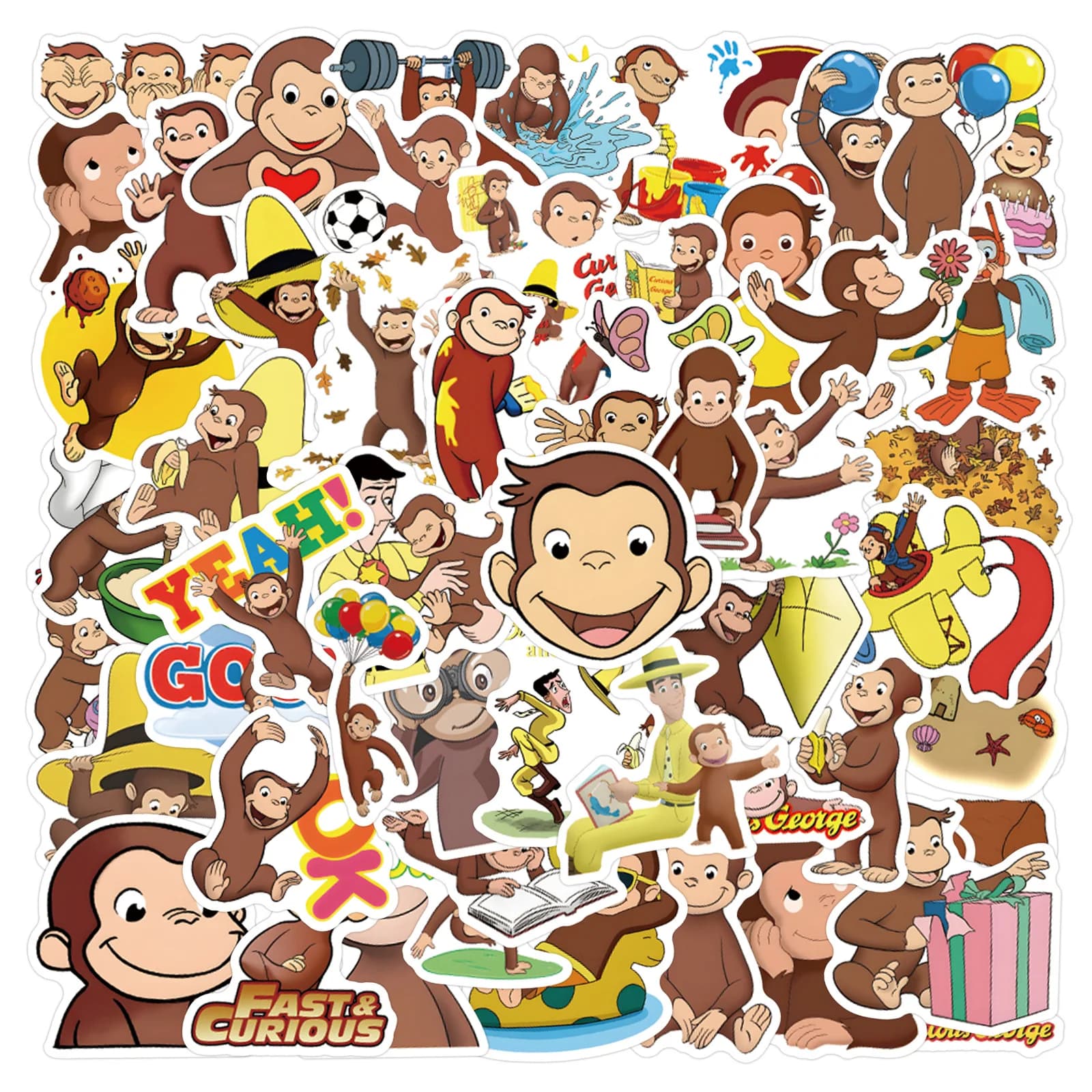 60 pezzi carino curioso George adesivi scimmia vinile impermeabile per custodia del telefono portatile notebook bottiglia d'acqua giocattolo decorazione fai da te adesivo