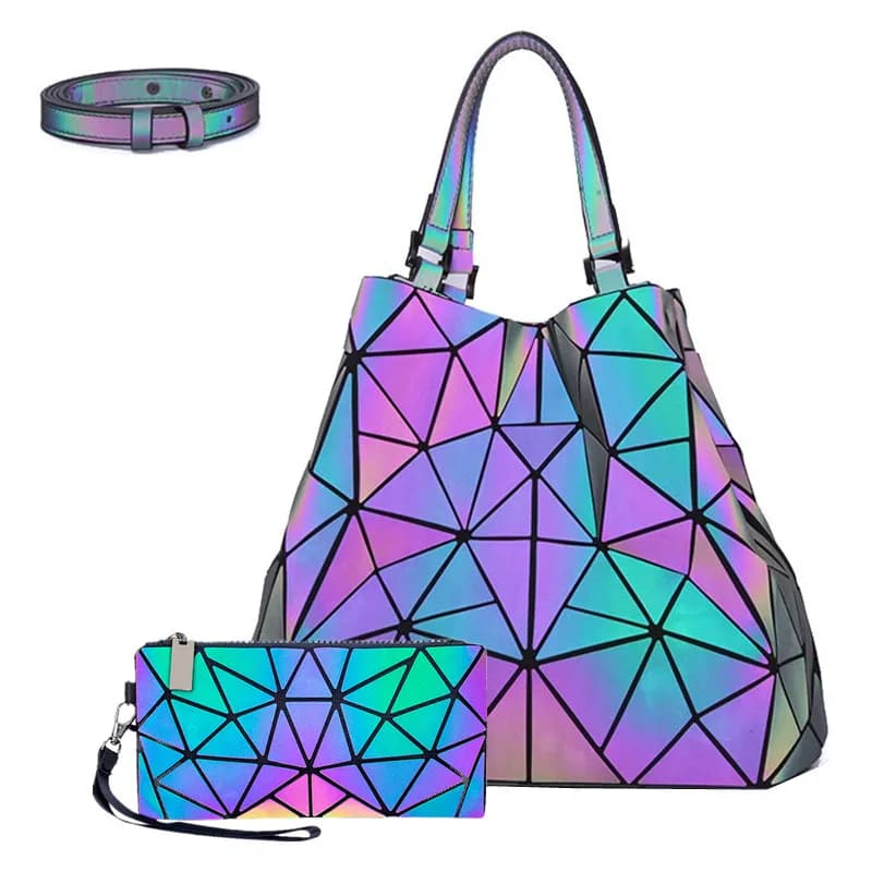 1 pcs 2 pcs 3 pcs shoulder bag fashion woman laser rhombus bright shoulder bag folding bag fresh bag + rectangular wallet with zipper