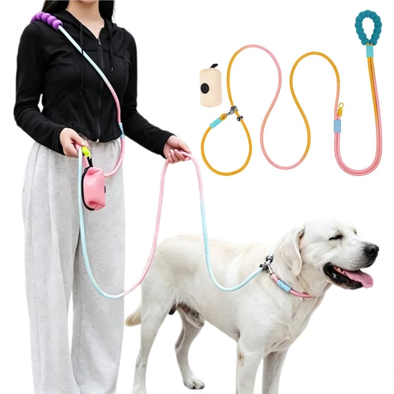 Nylon Hands Free Leash for Dogs Iridescent Dog Training Supplies Outdoor Walking Running Waist Belt No Pull Pet Traction Rope