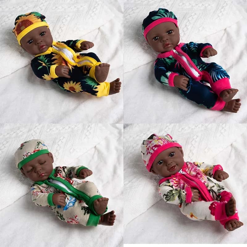 Bambole del bambino rinato da 30 cm Bambole del bambino in vinile morbido nero per bambole da 11,81 pollici Realistica bambola del bambino appena nato Giocattolo della bambola del regalo per le ragazze