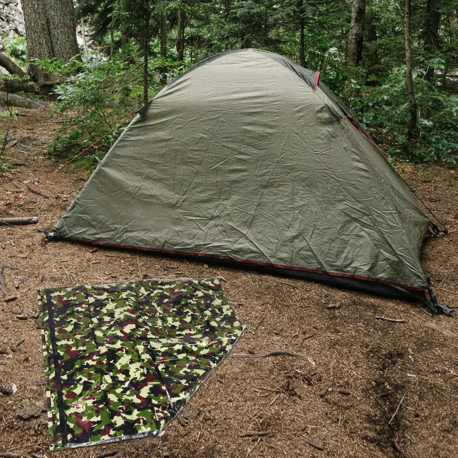 Set Tenda da Emergenza Termica, Sacco Bivy Resistente e Antivento, Rifugio di Sopravvivenza per Campeggio e Emergenze all'Aperto