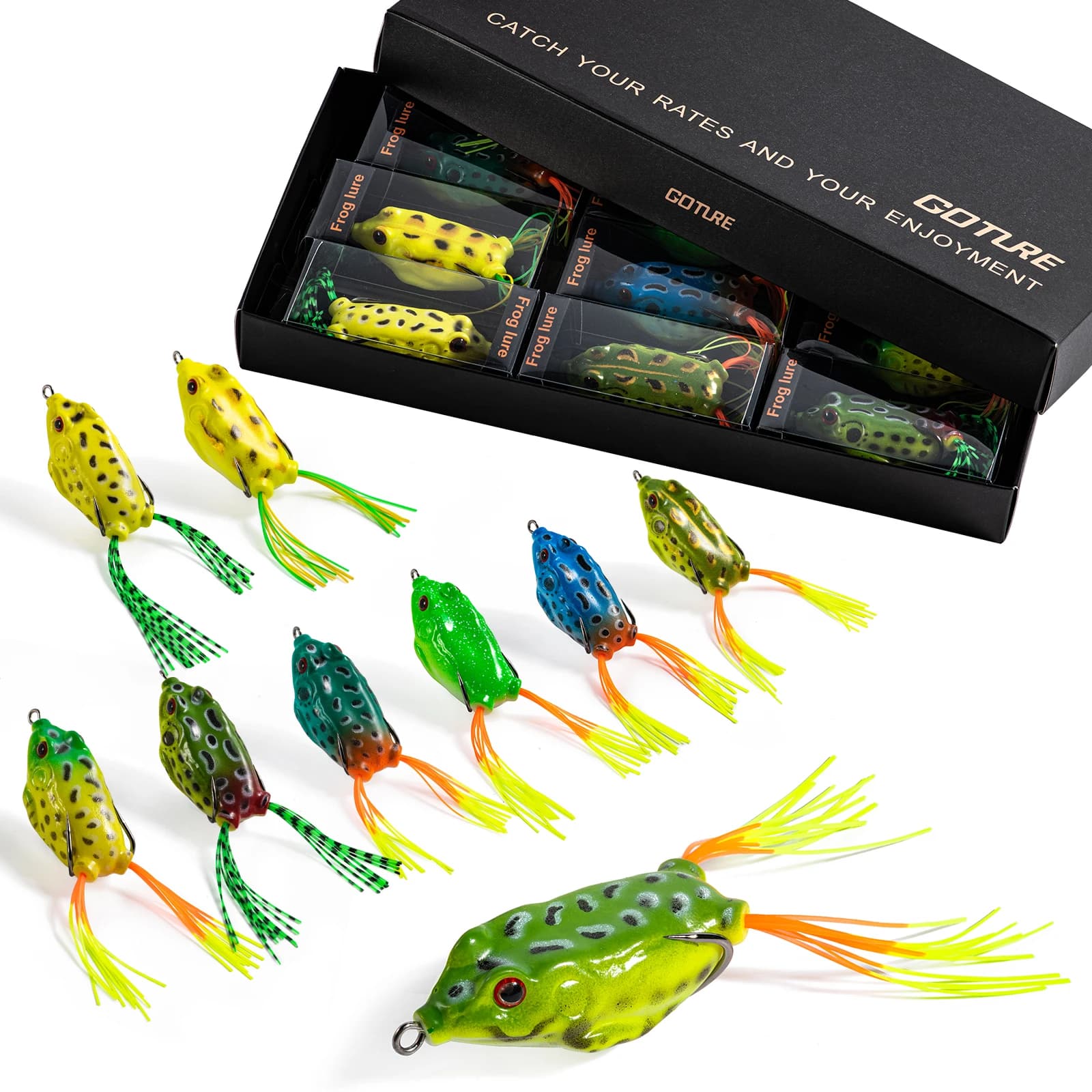 Goture 1/scatola 55mm 12g Esca a Forma di Rana in Plastica Morbida con Ami da Pesca, Esca Artificiale Galleggiante a Forma di Rana con Occhi 3D