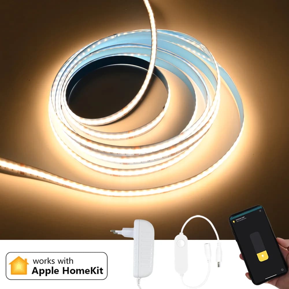 Homekit WiFi Striscia LED COB bianca calda 12V 1m 2m 3m 4m 5m Flessibile dimmerabile Illuminazione per armadio 3000K-6500K Controllo vocale Siri