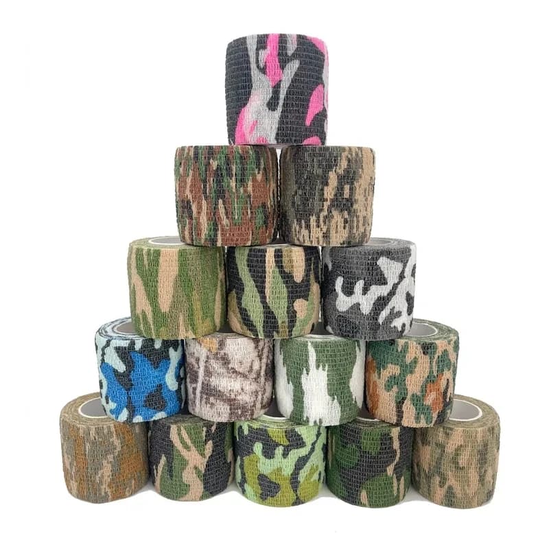 10 Pezzi Benda Elastica Mimetica 4,8m, Nastro Adesivo Elastoplast per Caccia e Travestimento, Protezione Sportiva Autoadesiva per Caviglia e Ginocchio