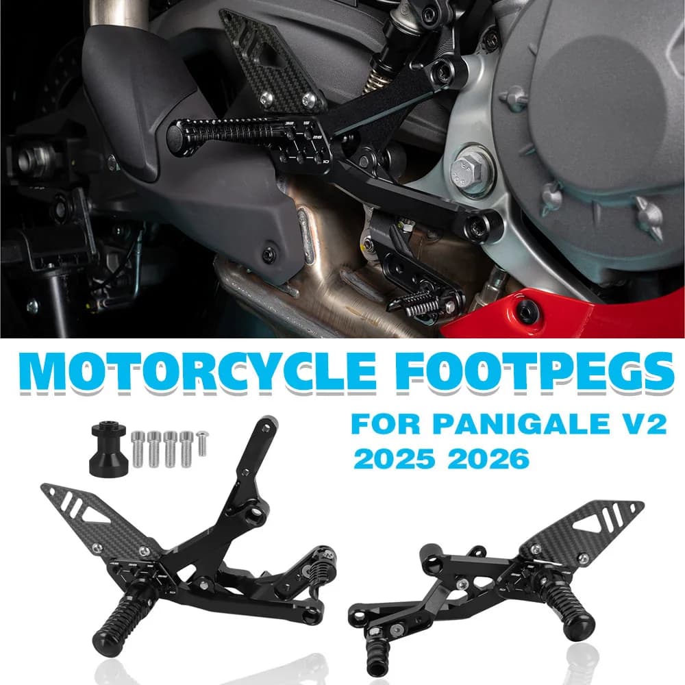 Pedane Regolabili in Fibra di Carbonio con Protezione Tallone per Moto DUCATI Panigale V2 25 2026, Set Posteriore Poggiapiedi