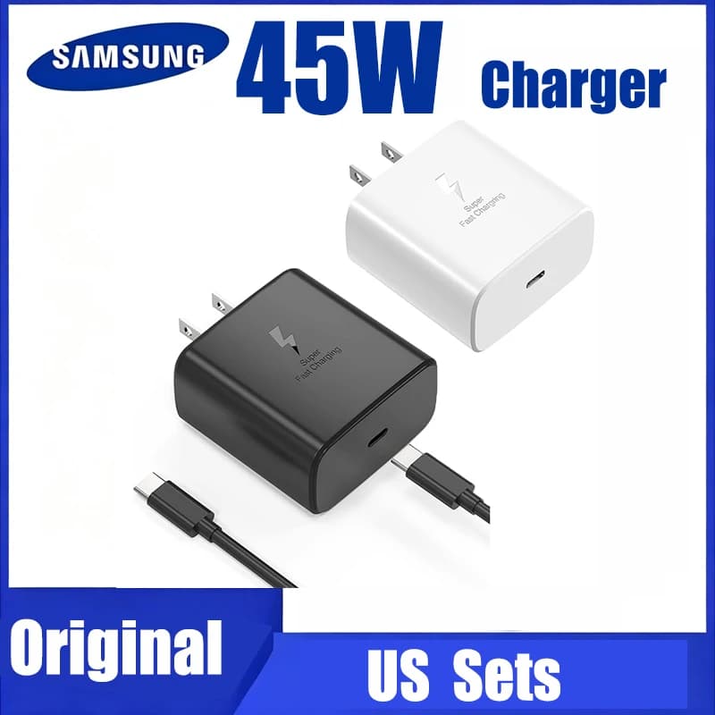 Caricabatterie Originale SAMSUNG 45W PD Super Veloce con Spina USA per Galaxy S26 S25 S24 S23 Note20 Ultra 10 Plus A55 A53 A54 F56 F55 A36