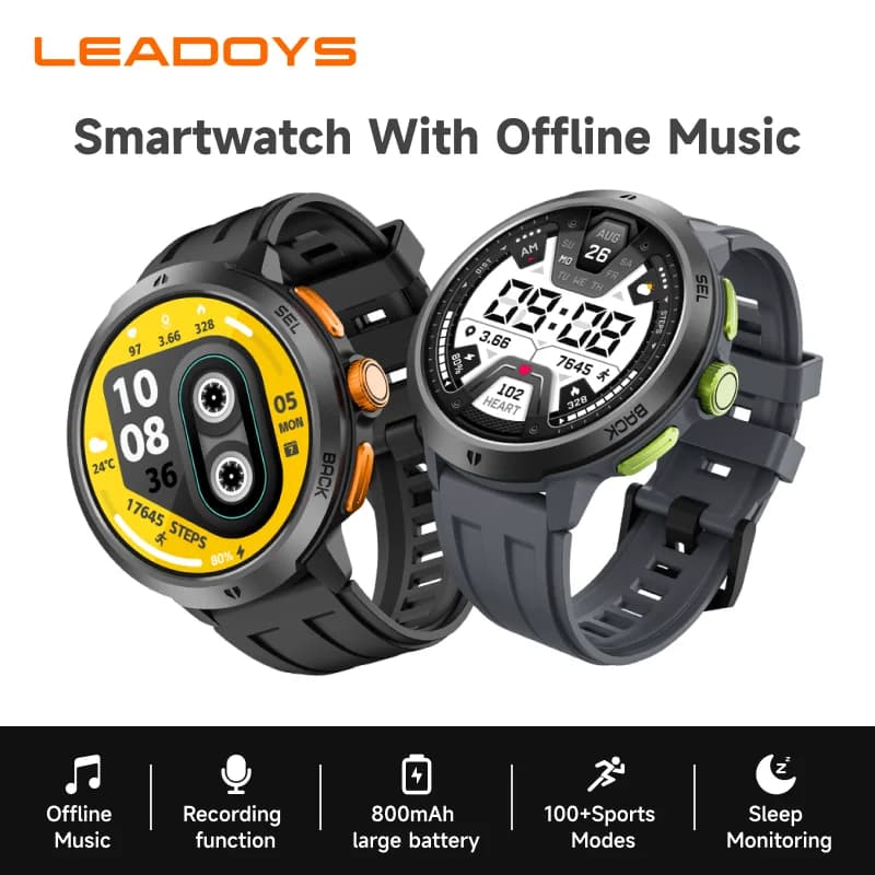 LEADOYS C33 Smartwatch for Fitness with 1,65" HD Screen, 4GB Memory, Independent Musical Reader, 750mAh Large Battery, 150+ Professional Functions