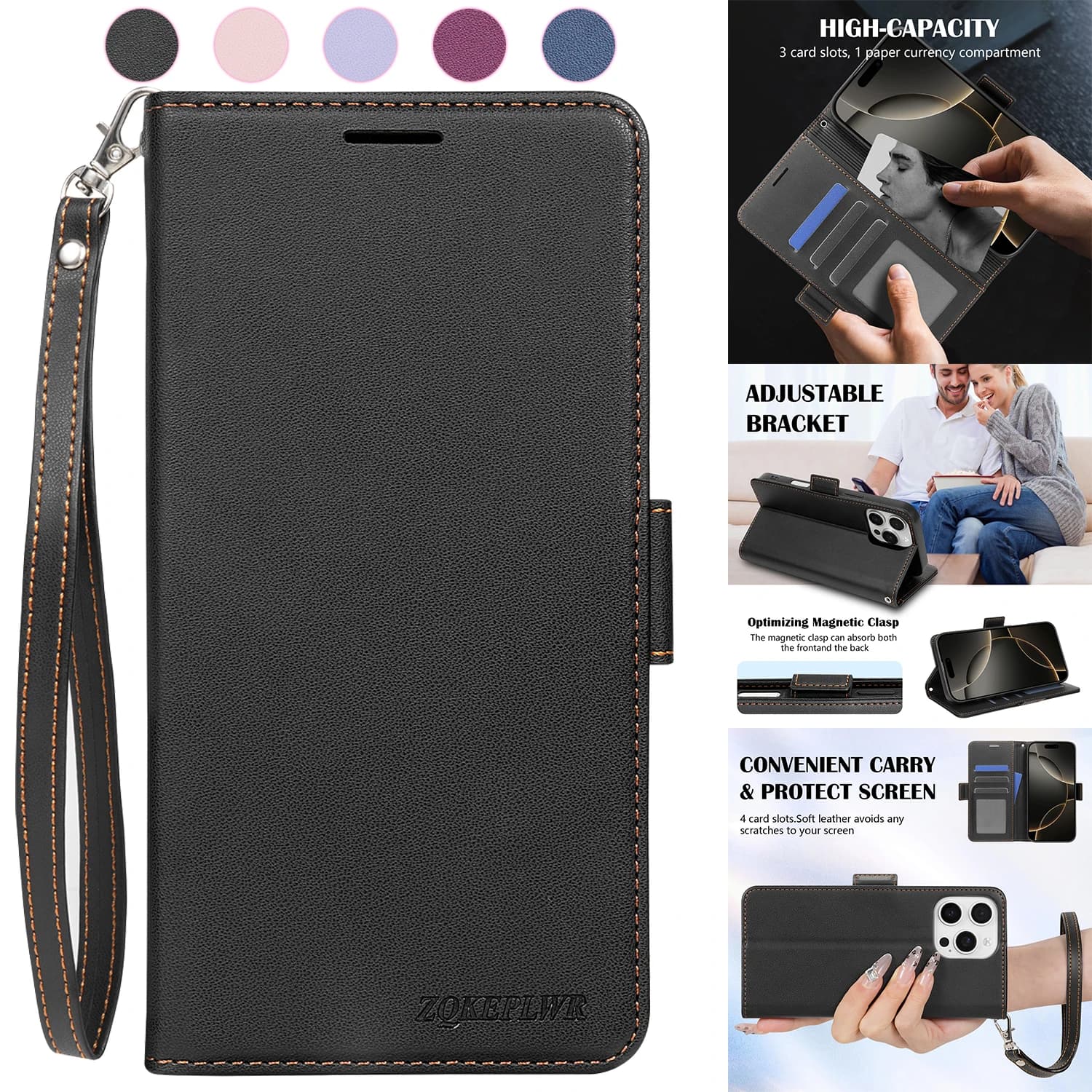 Wallet With Card Slot Kickstand Magnetic Flip Leather Case For iPhone 17e 17 Pro Max 16e 15 Plus 14 13 12 11 XR Shockproof Cover