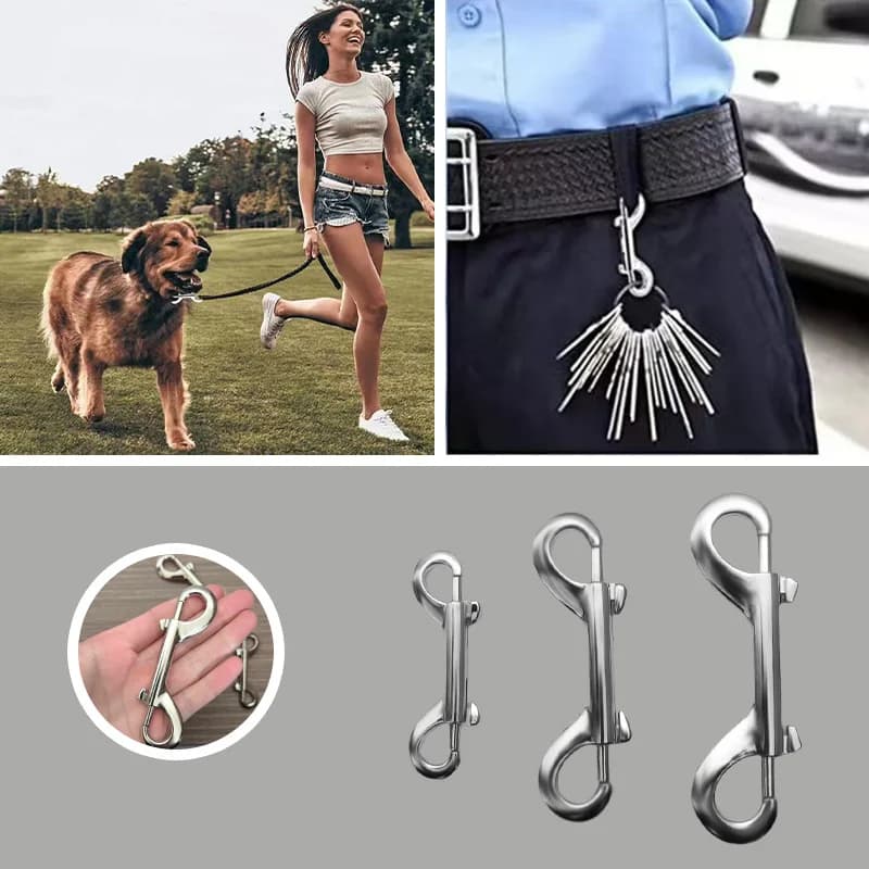 4 pezzi Moschettoni a doppia testa con grilletto per abbigliamento, borse, portachiavi, guinzagli per animali domestici, secchi d'acqua e uso agricolo
