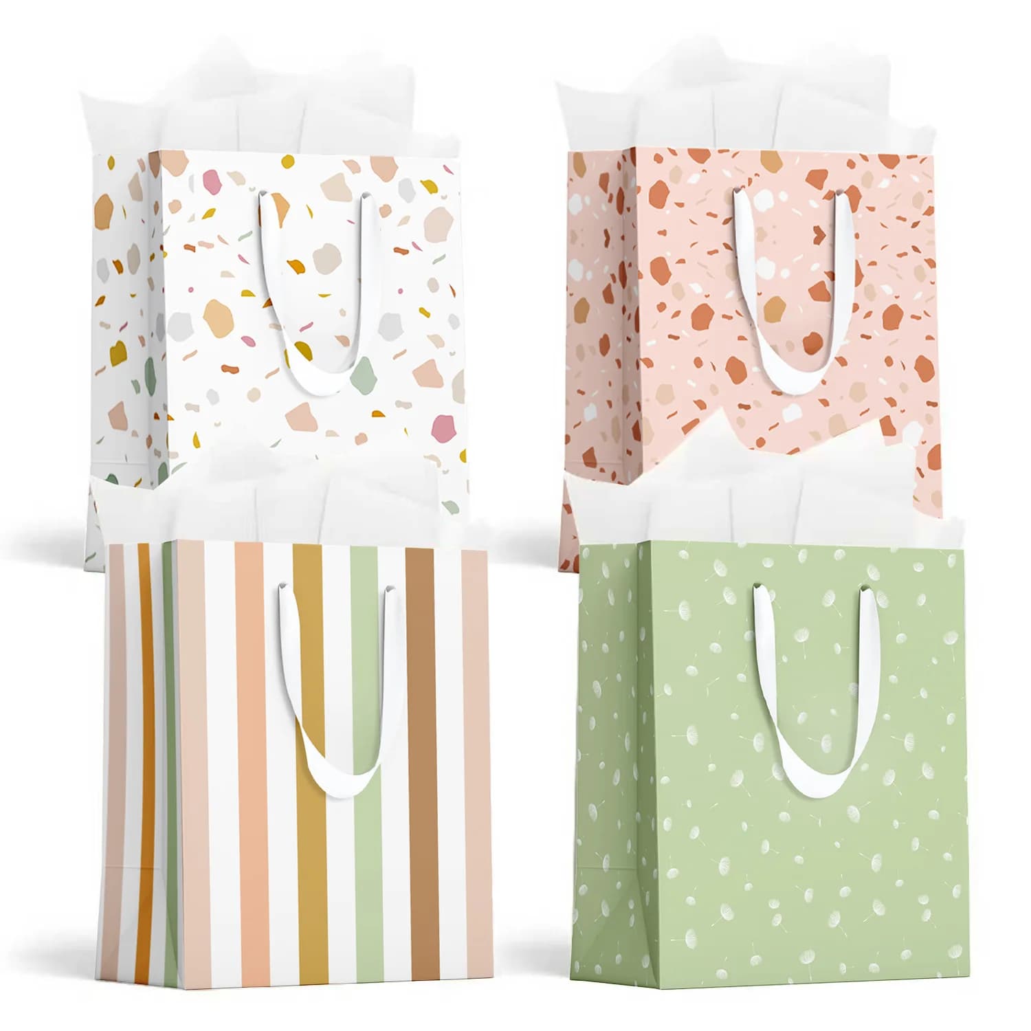 Bellissimo set di 4 sacchetti regalo con manici - Riutilizzabili e adatti per regali di compleanno, matrimoni, festa della mamma e altre occasioni