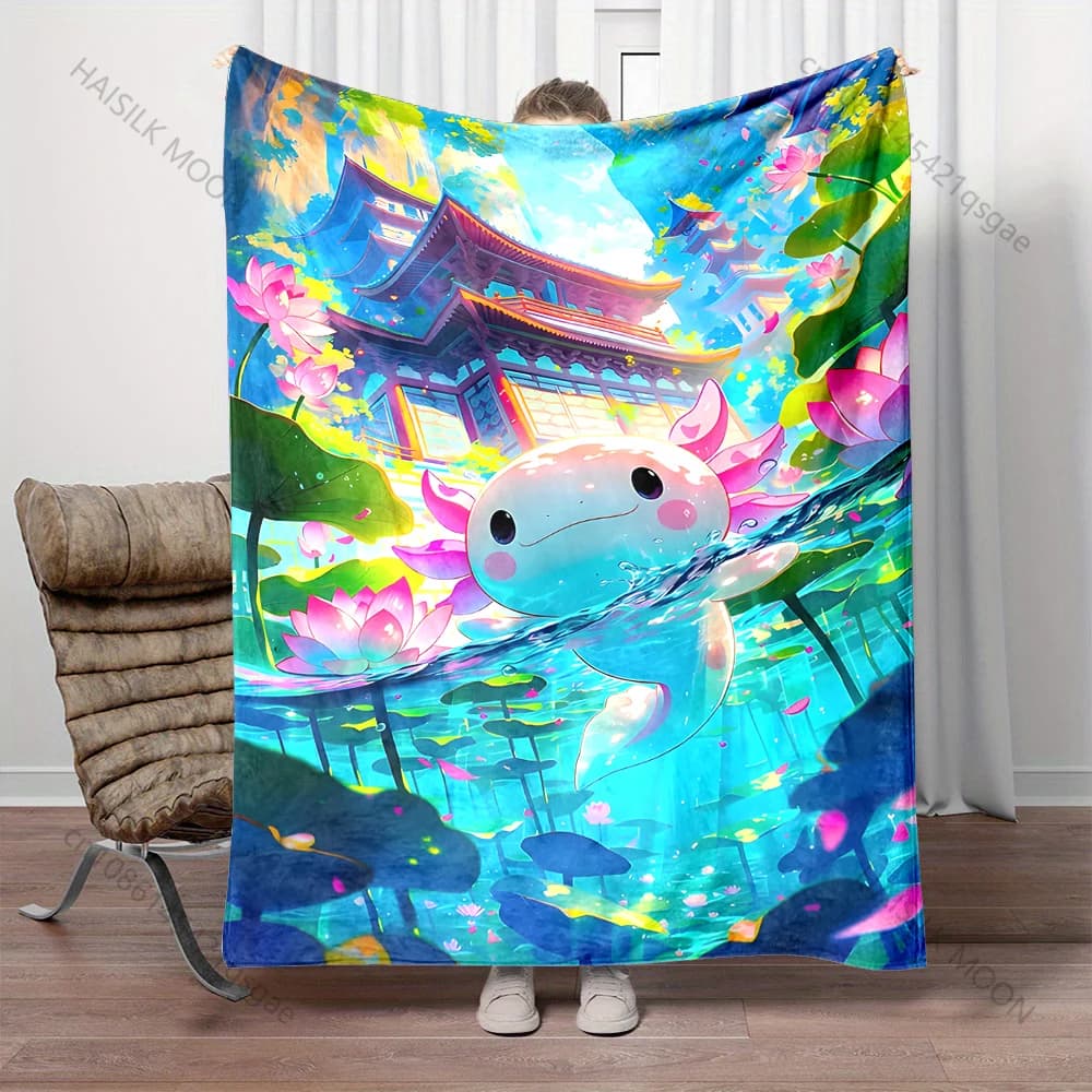 Coperta con personaggi dei cartoni animati in acqua e tempio, adatta per casa, camera da letto, divano, viaggi, campeggio, varie misure, ideale come regalo