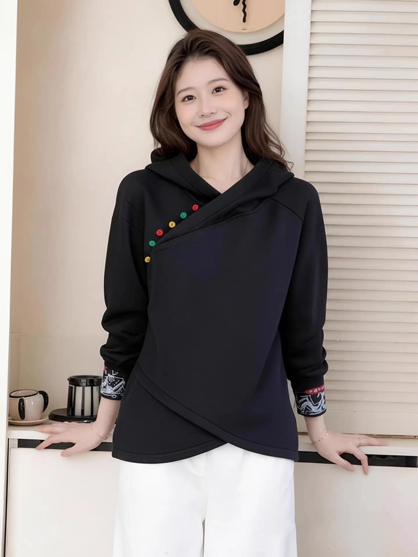 Spring 2026 plus Size Hoodie Women's Loose Fit Long Sleeve Conceal Meat Slimming New Chinese Style Top for Heavy MM