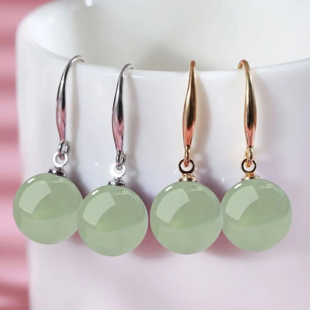 Ball Shape Long Ear Earrings Simulation Yellow Shell Beads Green Earrings Pendent Earrings With Rhinestone Temperament Hook For Ear Jewelry