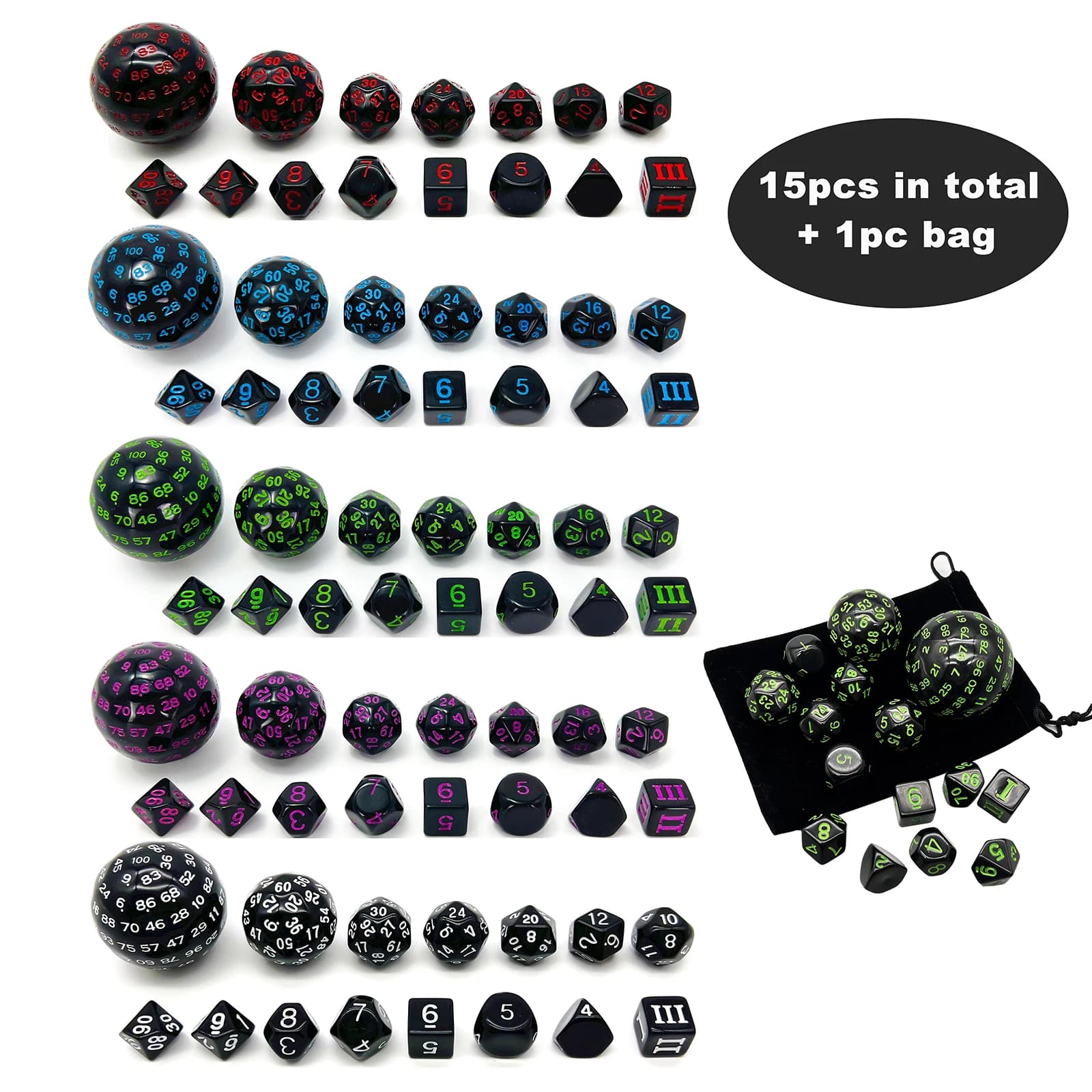 Set di dadi poliedrici Cubi DND POP D3-D100 Set di dadi acrilici 15 pezzi per regalo Gioco DND RPG Accessori per giochi da tavolo