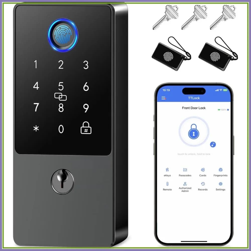 Serratura Intelligente con Impronta Digitale, Serratura per Porta Senza Chiave con Tastierino e Controllo App, Codici Monouso per Airbnb e Affitti