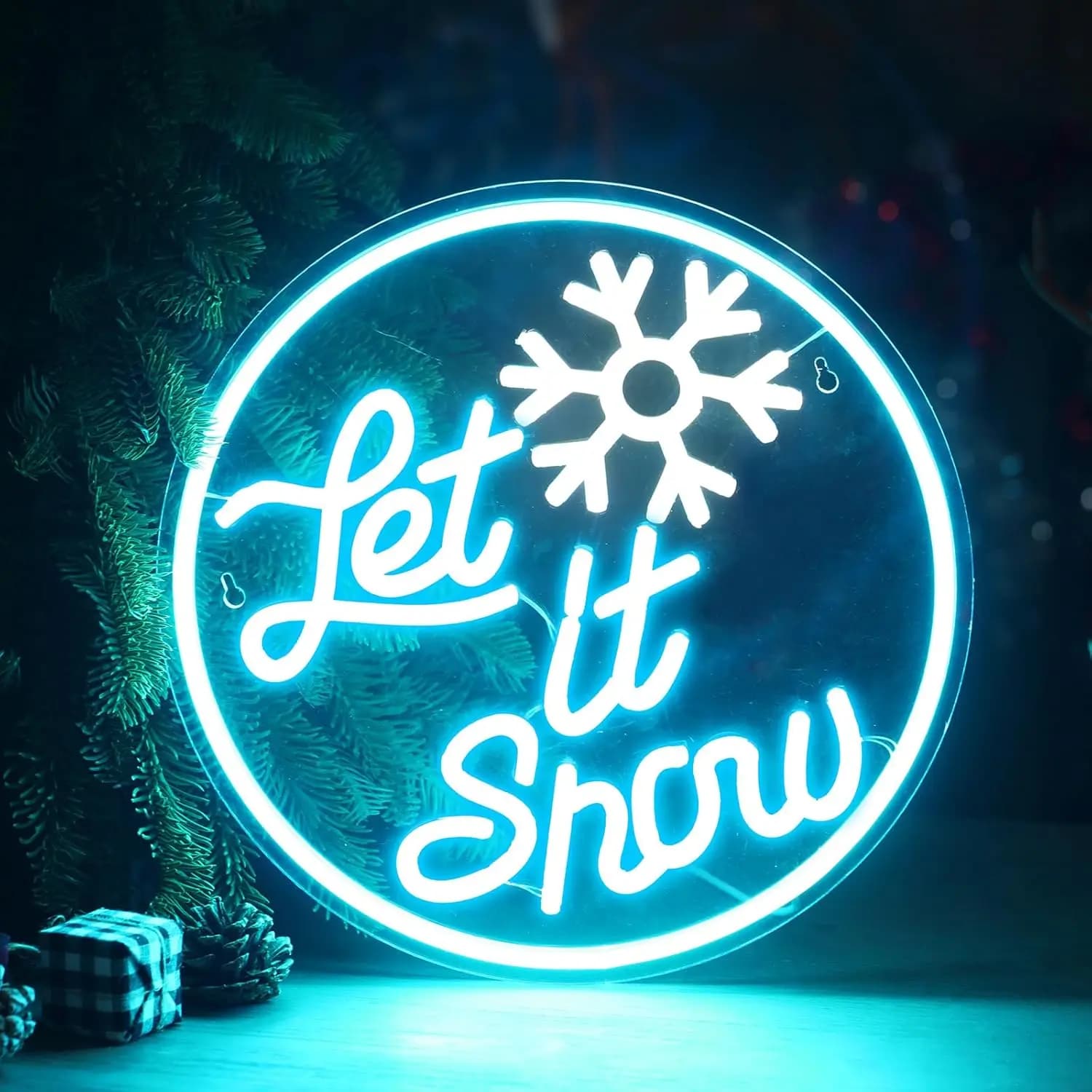 Let it Neve Fiocco di neve Insegne al neon rotonde Decorazione di buon Natale Decorazione da parete a LED Bar Soggiorno Arredamento Festa invernale Casa Camera da letto