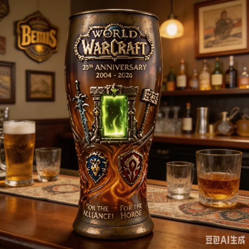 Bicchiere in vetro per il 20° anniversario di World of Warcraft, tazza da birra stampata Alliance/Horde per i fan, bicchiere da collezione.