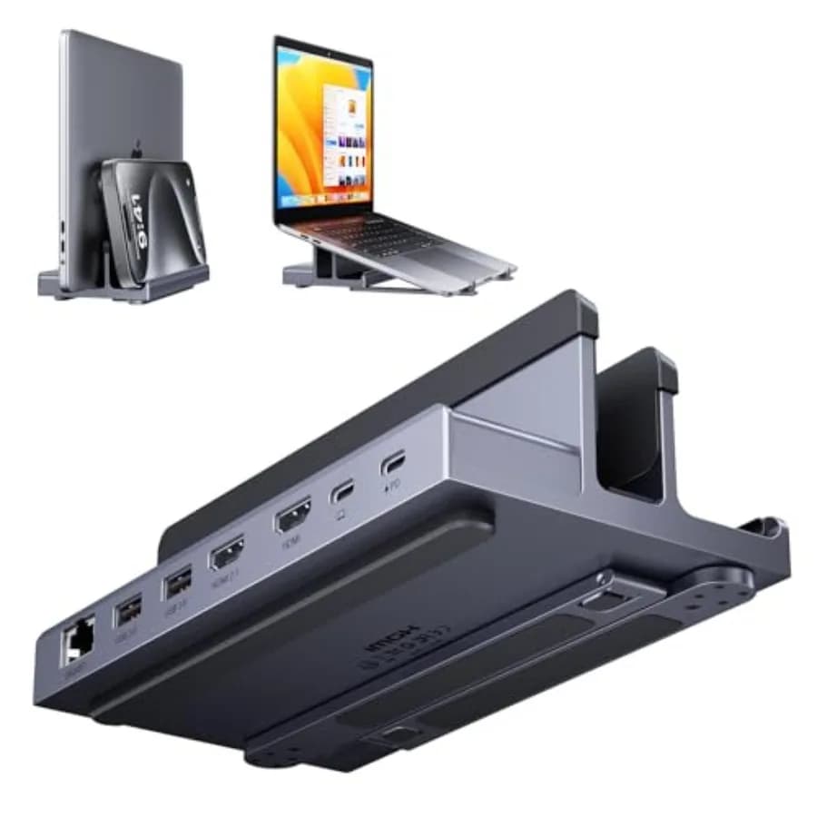 Laptop Docking Station Stand Dual 4K: Aluminum Black USB C Dock for Windows Laptops, Supports Dual 4K@60Hz, 2 HDMI, 2 USB3.0, 1