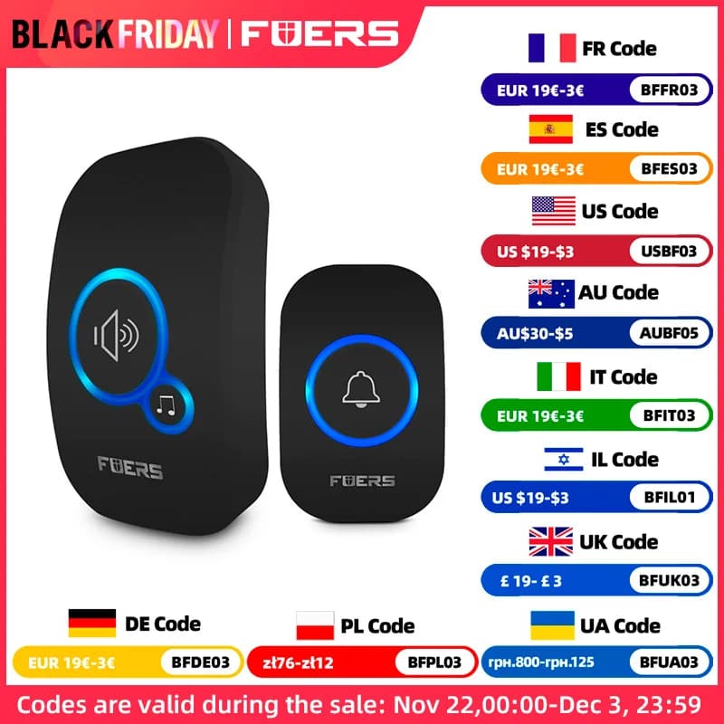 Fuers M557 Campanello senza fili 433 Mhz Home Welcome Campanello intelligente 150 M Lunga distanza wireless 32 brani Campanello per porte di benvenuto per la casa