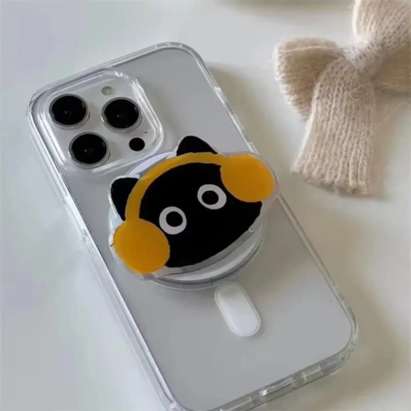 Supporto Magnetico per Telefono a Forma di Gatto Nero, Compatibile con Magsafe, Stand Telescopico da Scrivania, Porta Cellulare Kawaii per iPhone e Samsung