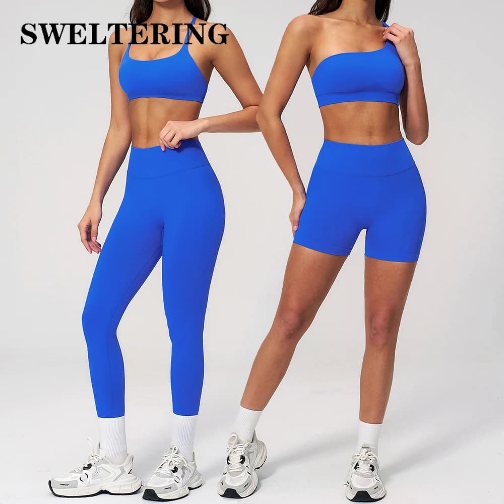 Completo Yoga Estivo Senza Cuciture da Donna, Tuta Sportiva da Palestra, Abbigliamento Fitness Femminile, Completo con Pantaloncini da Ciclismo e Reggiseno a V Profondo, Abbigliamento da Allenamento