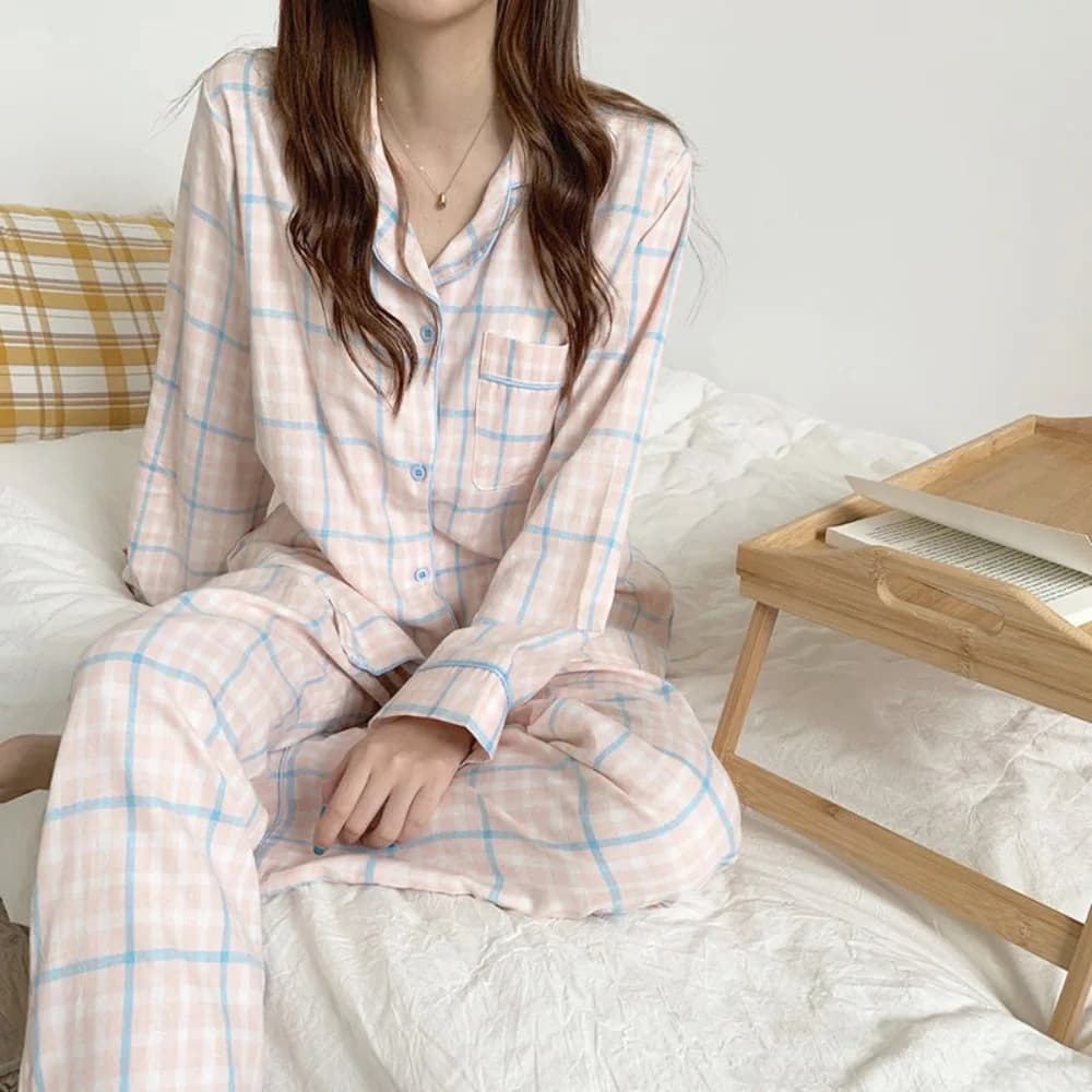 Long-Sleeved Women's Two-Piece Pajamas Large Size Cotton Material Homewear Suit Soft Fabric Loose Fit Maternity Pajamas