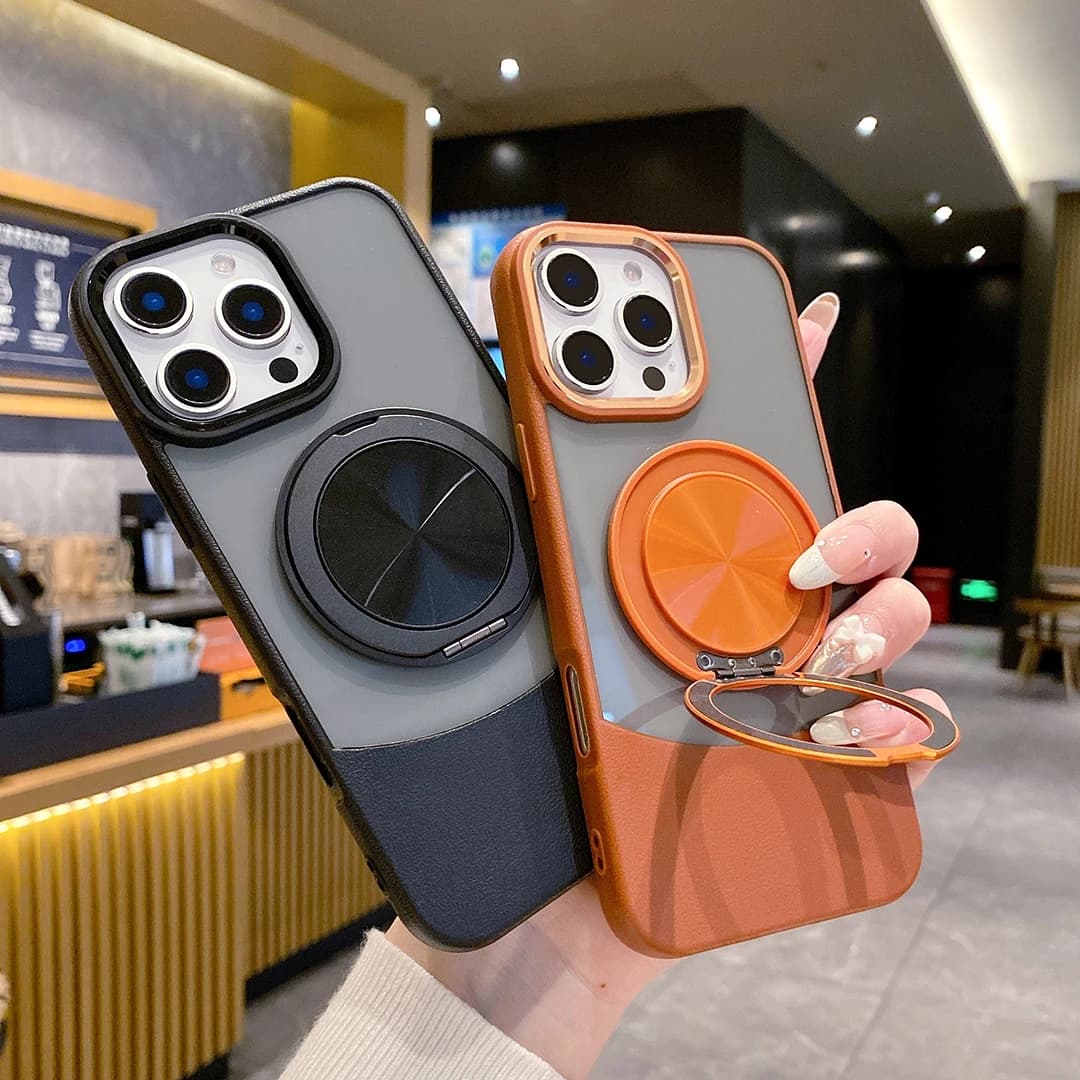 Stand Holder Case for iPhone 16 15 14 13 12 Pro Max Plus Cover PU Leather Magnetic for Magsafe Charge Shell Ring Bracket Fundas