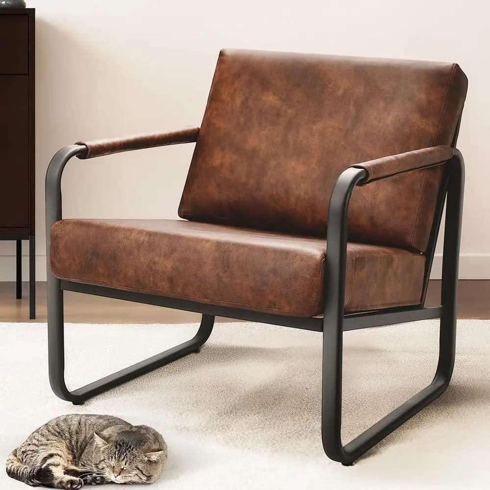 Elegante Poltrona in Similpelle - Sedia Imbottita per Soggiorno con Cuscino Extra Morbido, Design Ergonomico per Camera da Letto, Ufficio