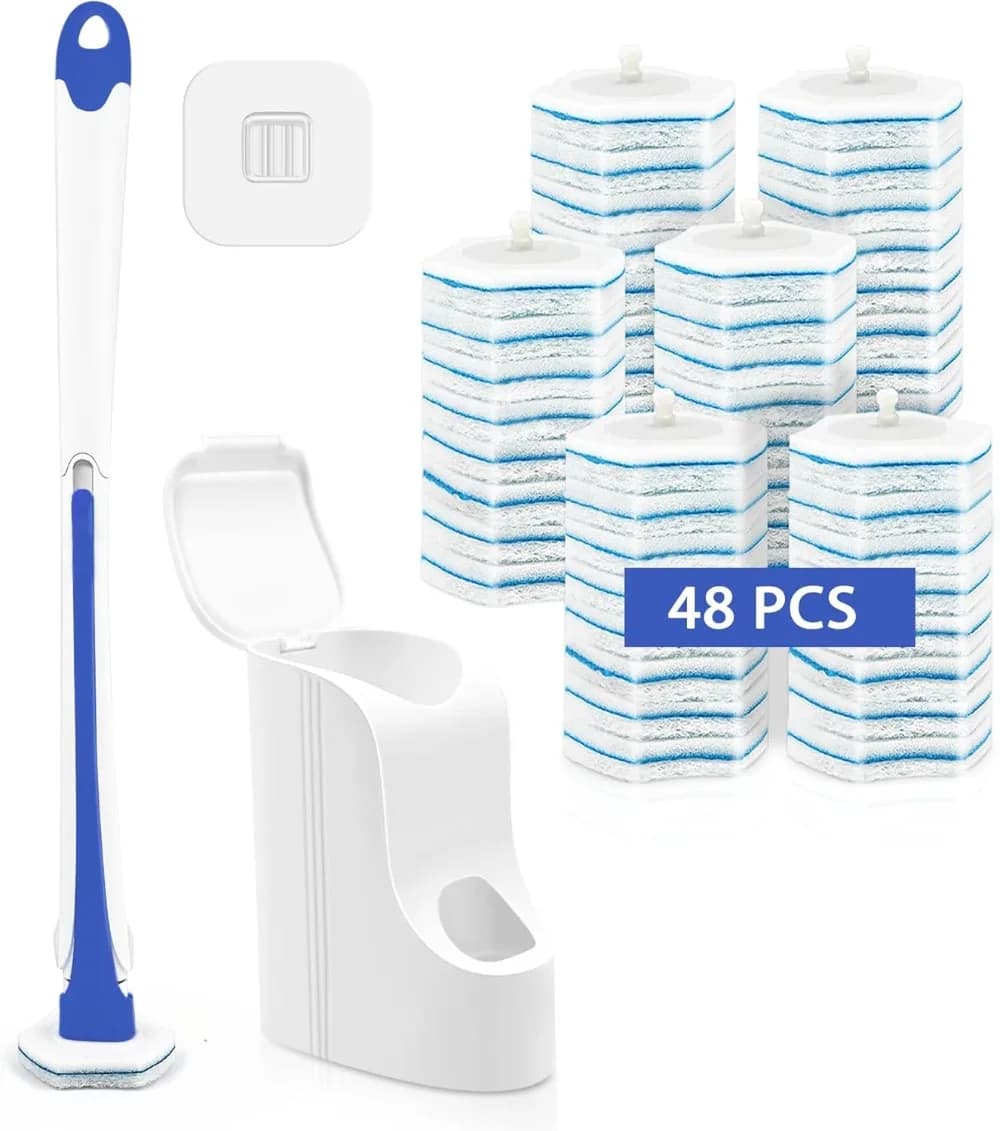 Set scopino usa e getta – Supporto a parete con 48 ricariche per la pulizia di vaschette, lavandini e vaschette (blu)