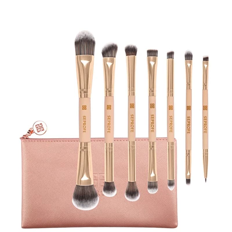7 pezzi/set pennello per trucco tubo doppio eyeliner ombretto pennello per fondotinta pennello per trucco sopracciglio con borsa con cerniera