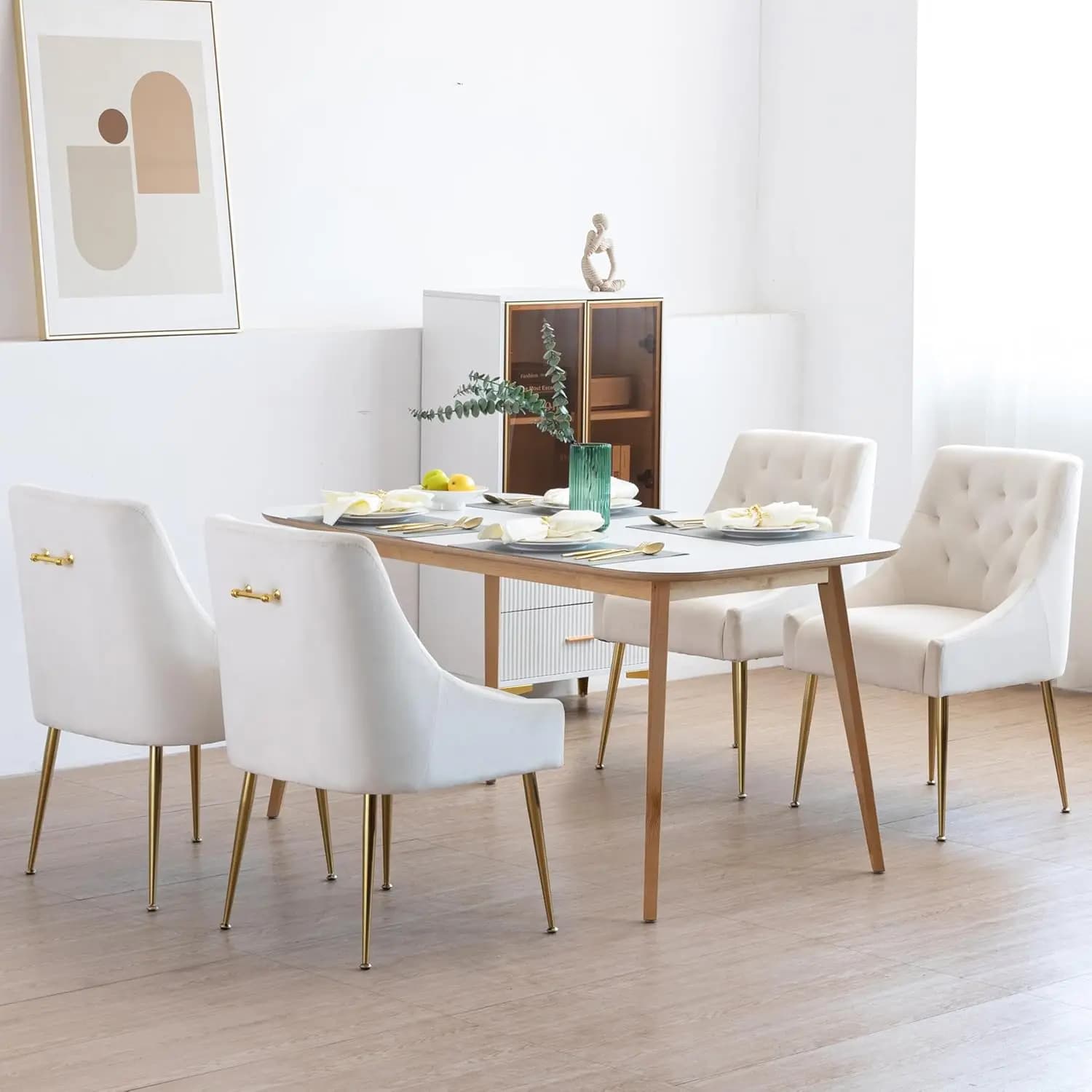 Set di 4 sedie da pranzo moderne, sedie in stile Mid-Century con cuscini da 5,12 pollici e gambe dorate, sedie da pranzo imbottite in velluto, personalizzabili