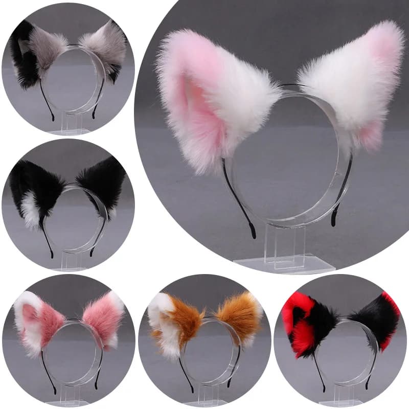Fluffy Fox Cat Ear Plush Headband Soft Furry Hair Hoops Cute Animal Cosplay Hair Accessories for Girls Women Masquerade Party
