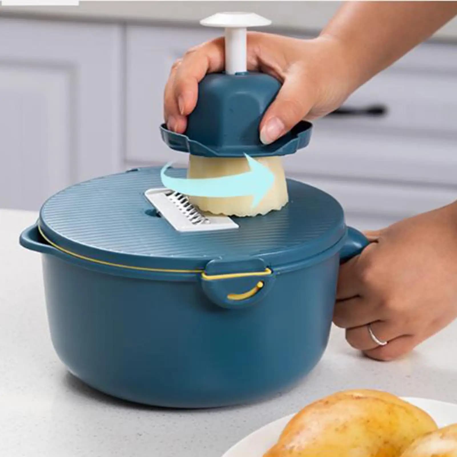 Affettaverdure con Contenitore, Grattugia da Cucina per Patate, Ideale per Cucinare a Casa, Preparazione Pasti, Preparazione Insalate, Campeggio, Picnic, Feste, Barbecue