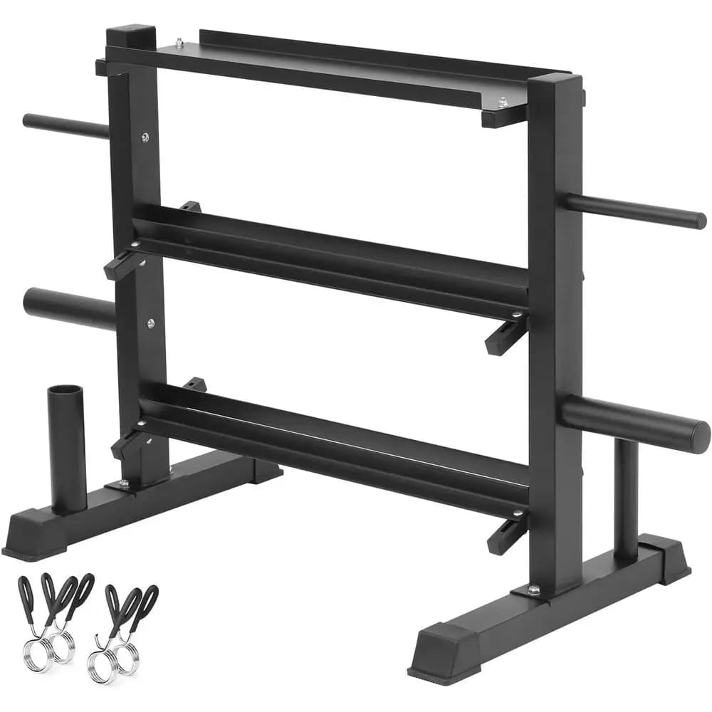 Rack Regolabile per Manubri con Spazio di Stoccaggio per Manubri, Kettlebell e Accessori per Pesi