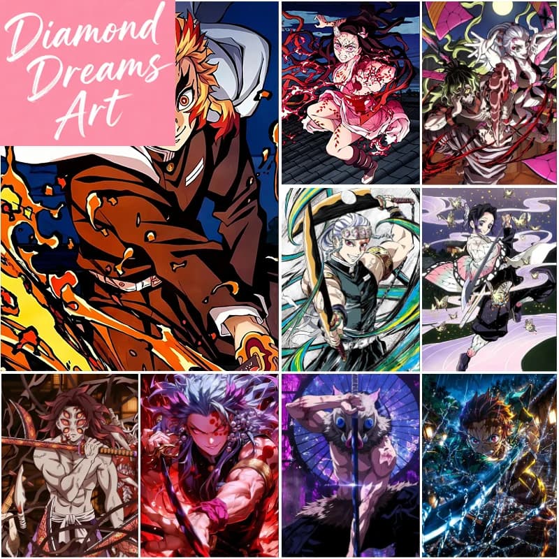 Quadro Mosaico Diamantato 5D Demon Slayer: Tanjiro, Nezuko, Agatsuma Zenitsu, Inosuke - Decorazione Casa Fai da Te