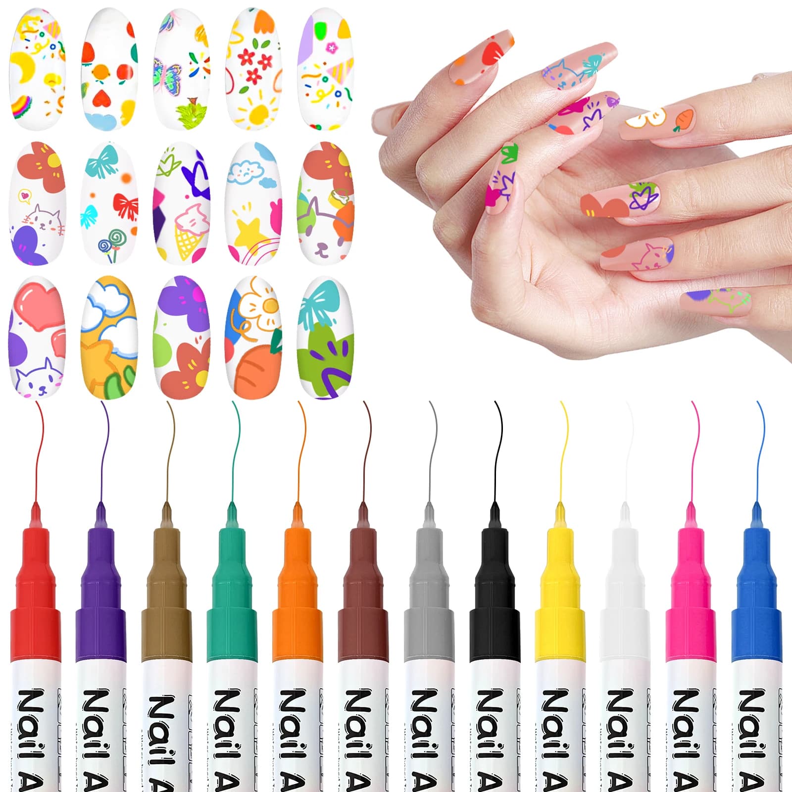 Set of 24/12 Pens for Nail Art, Line Graffiti Pen for Nail Decoration Fai-da-Te, Toe Pen for Graffiti and Dotting for Hand Tools Fai-da- ♪