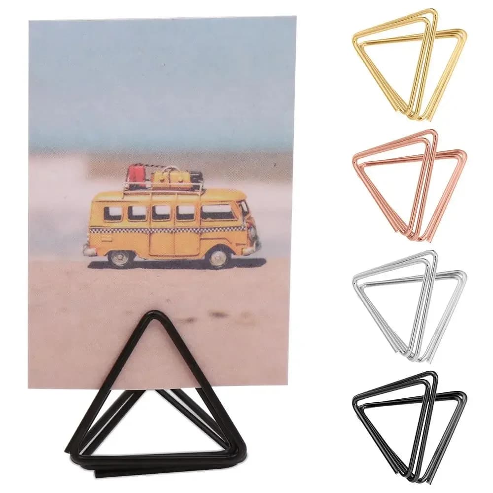 Porta numeri da tavolo Triangoli a forma di nome Etichette per sedili Clip Carte fotografiche Espositori Decorazioni per feste di matrimonio 5/10 pezzi