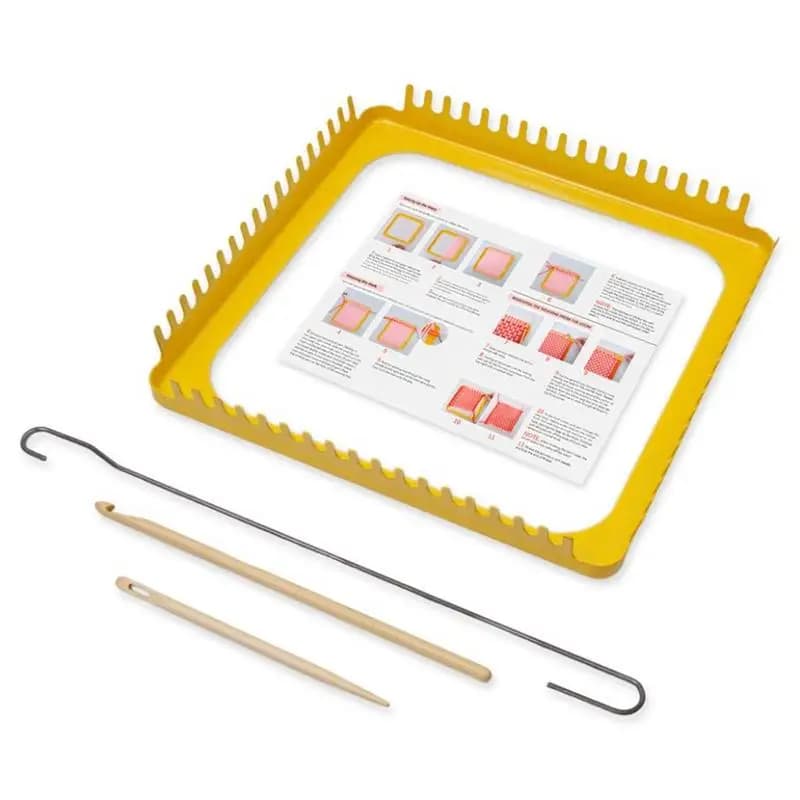 Handmade Weaving Loom And Hook Set 18-Tooth Square Yellow Weaving Frame Machine Weavers Weaving Frame For Kids Adults