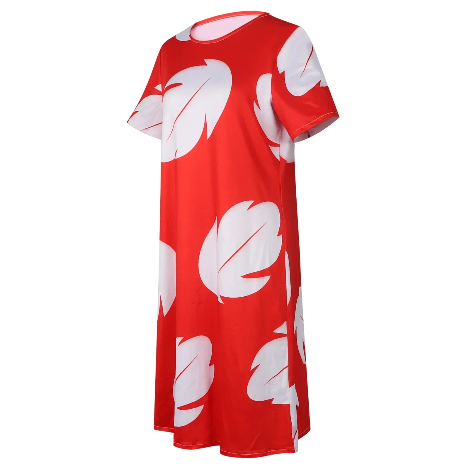 Costume Lilo per Donne, Abito Rosso con Foglie, Pigiama a Maniche Corte, Vestito Stampato con Foglie Hawaiane, Outfit Estivo da Spiaggia
