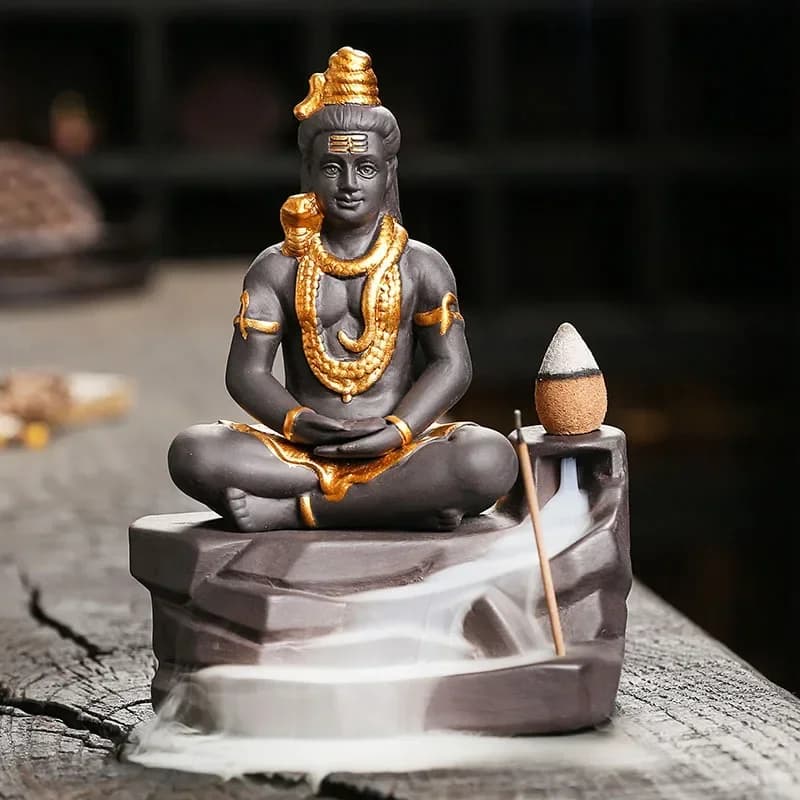 Shiva Buddha Ornamenti per la decorazione domestica Bruciatore di incenso riflusso Porta bastoncini di incenso in argilla viola fatto a mano